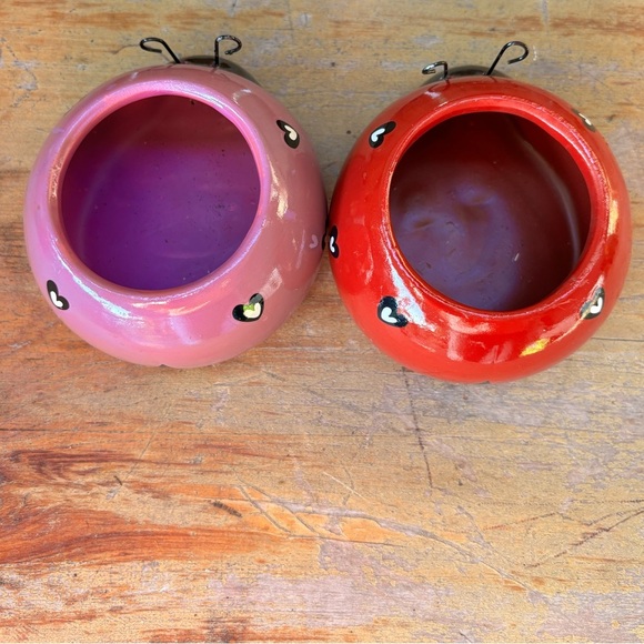 Set of 2 Rocket Farms Lovebugs Ladybugs Mini Planters Purple & Red with Hearts - Picture 5 of 8